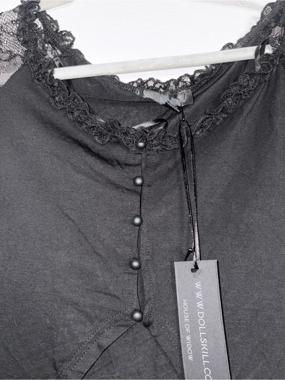 Dolls Kill Black Lace Bell Sleeve Corset Top - Picture 2 of 5